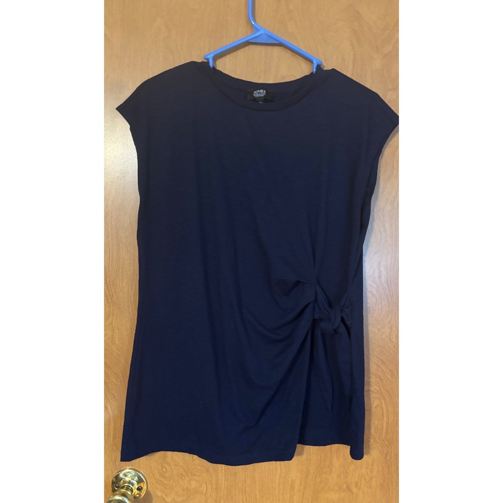 Jones New York Signature Navy Blue Side Tie Knot Sleeveless Top Large